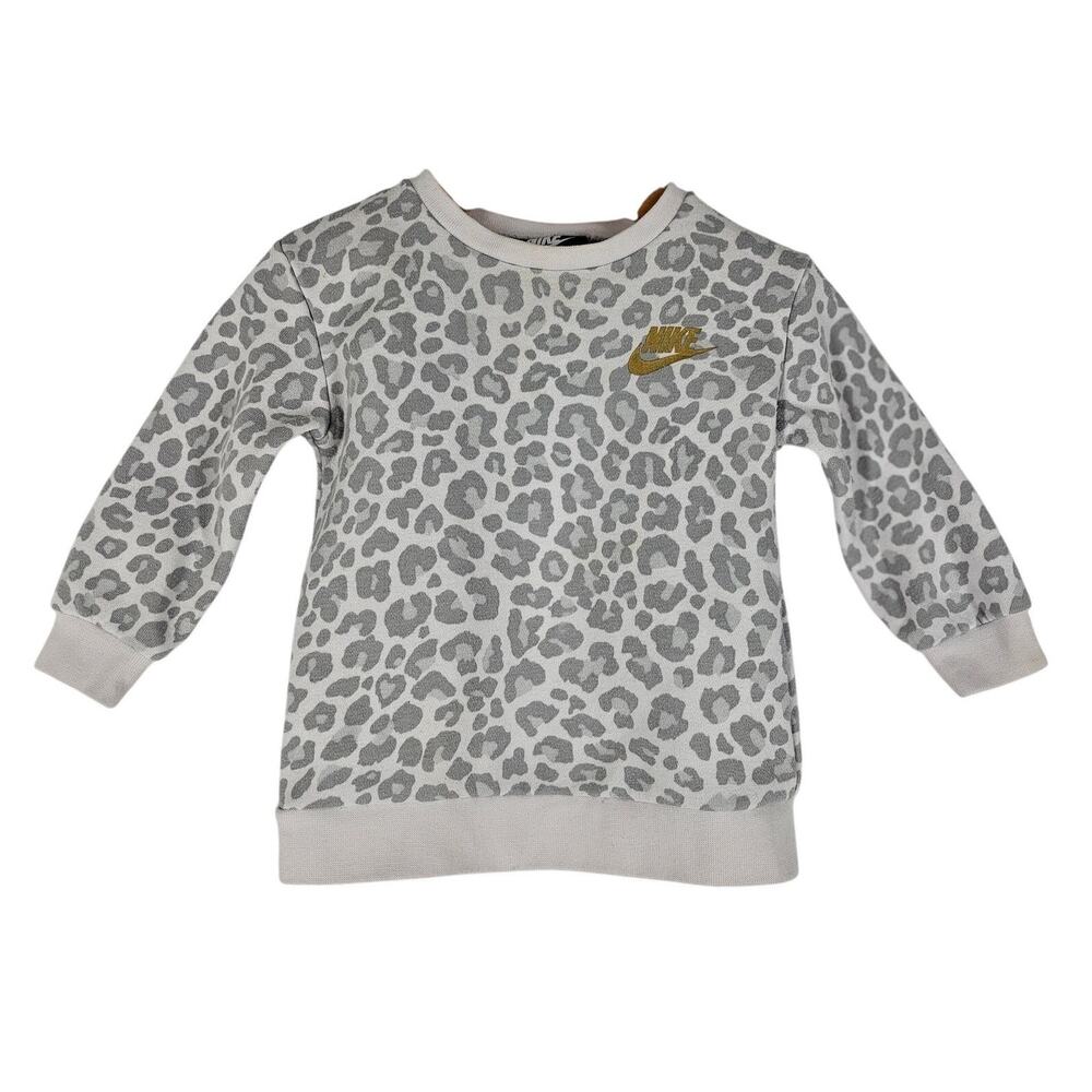 NIKE BABY GIRLS SWEATSHIRT – SIZE 12M – WHITE W/ GRAY CHEETAH PRINT COTTON BLEND